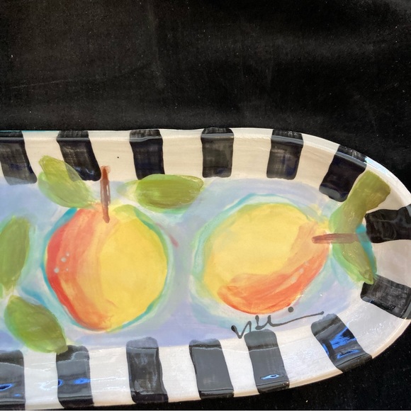 Handmade Large Ceramic Curved Bread Tray “Meyers lemons on Aqua “ 15”x5” - Picture 12 of 12